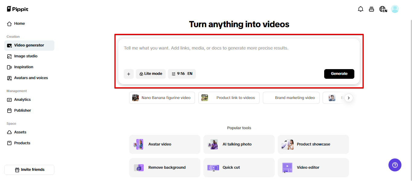 AI video generator in Pippit