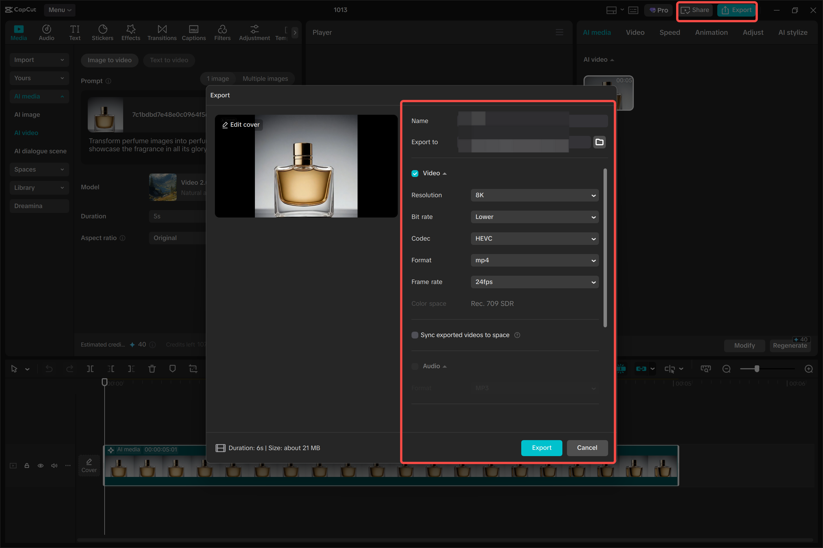 Exporting the video from the CapCut desktop video editor