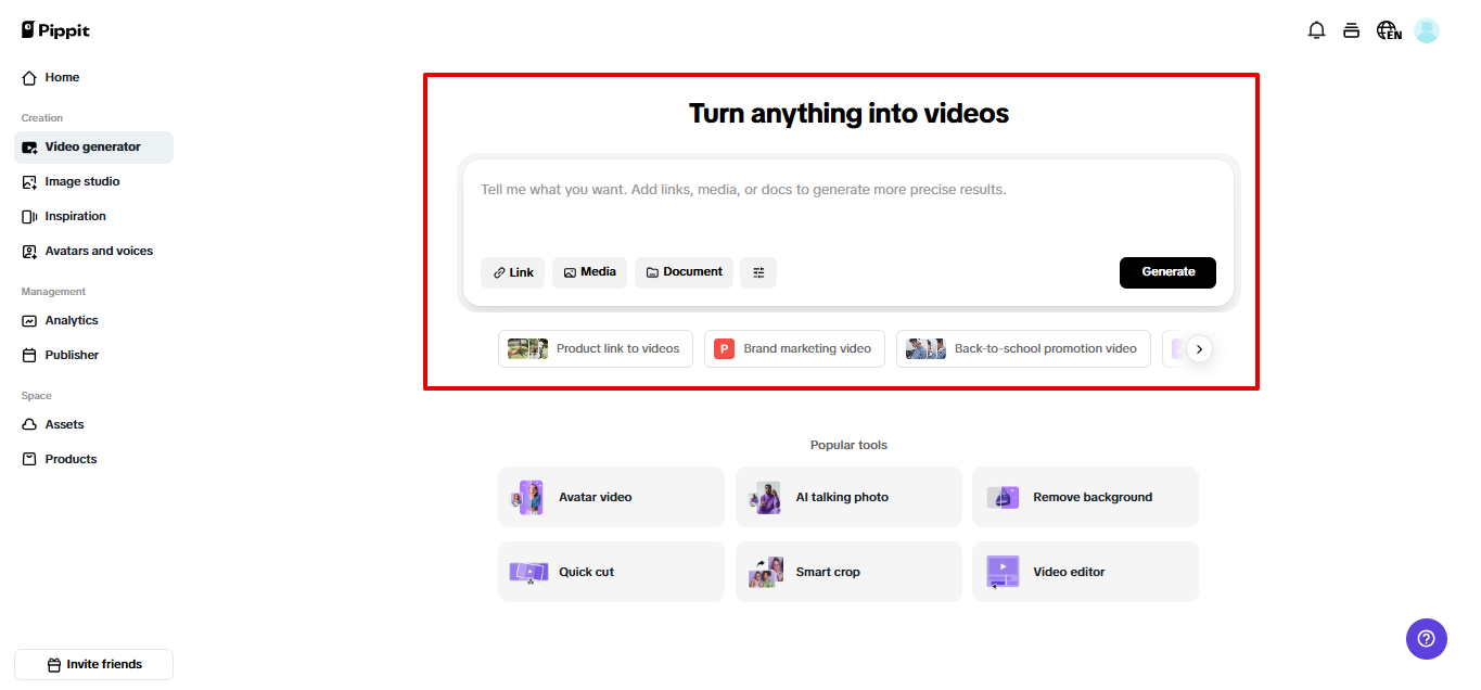 Video generator in Pippit