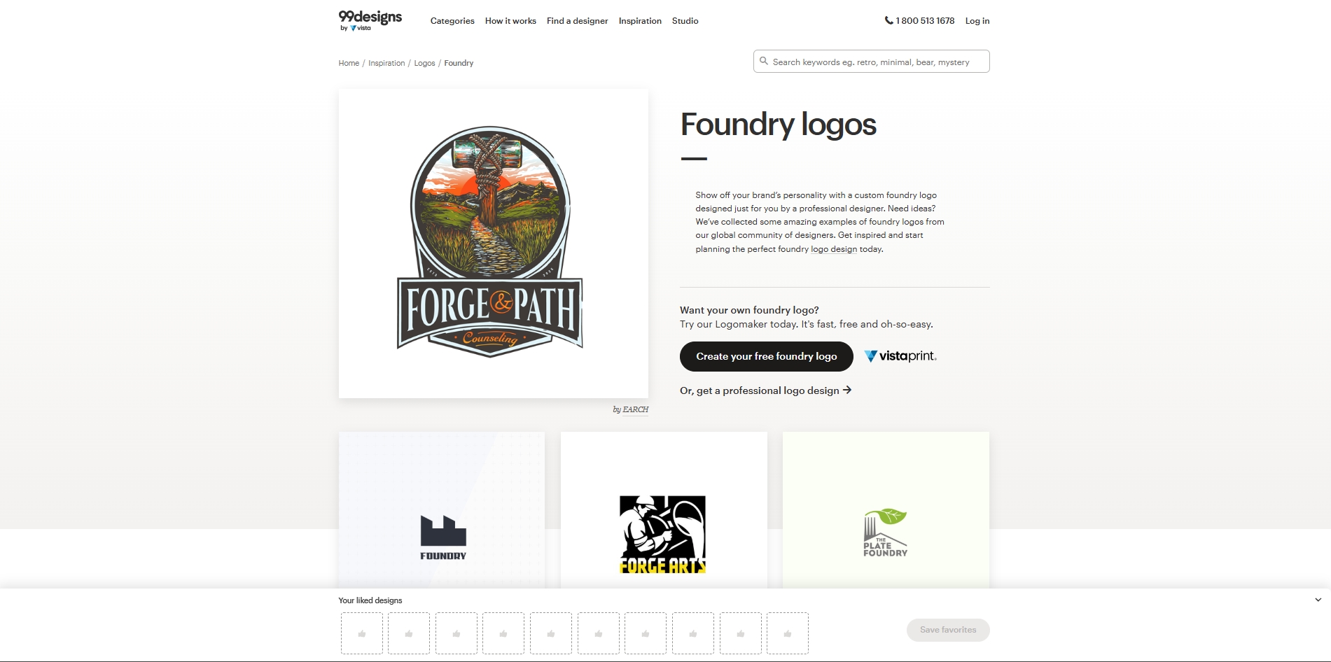 Interface of 99Designs - another place to find free foundry logos
