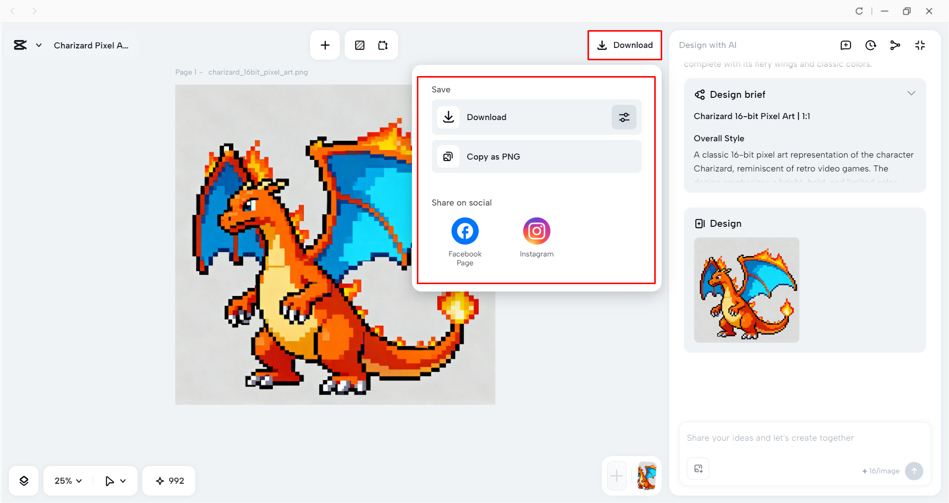Downloading the pixel art from CapCut