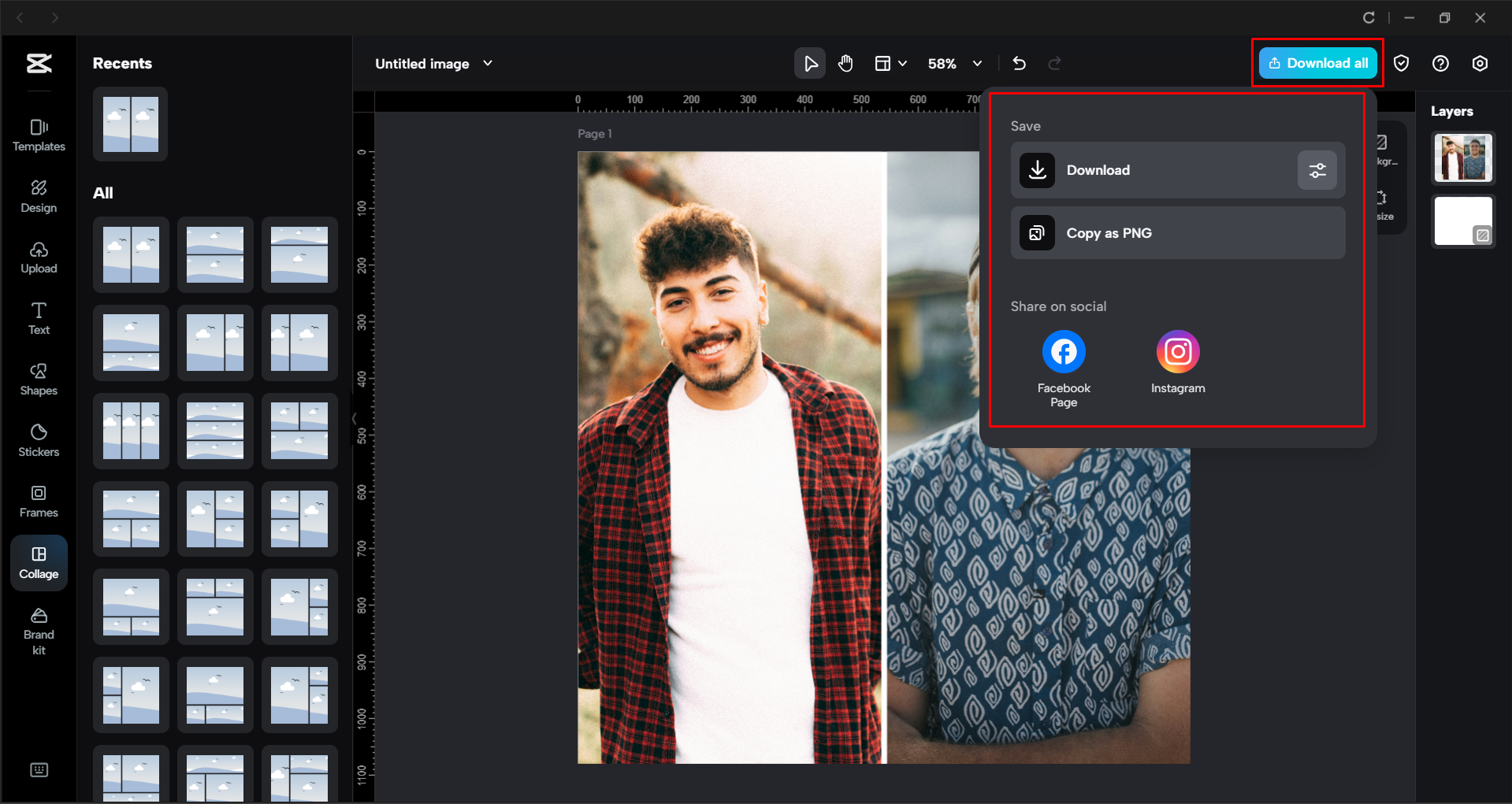 Downloading the image from the CapCut desktop video editor