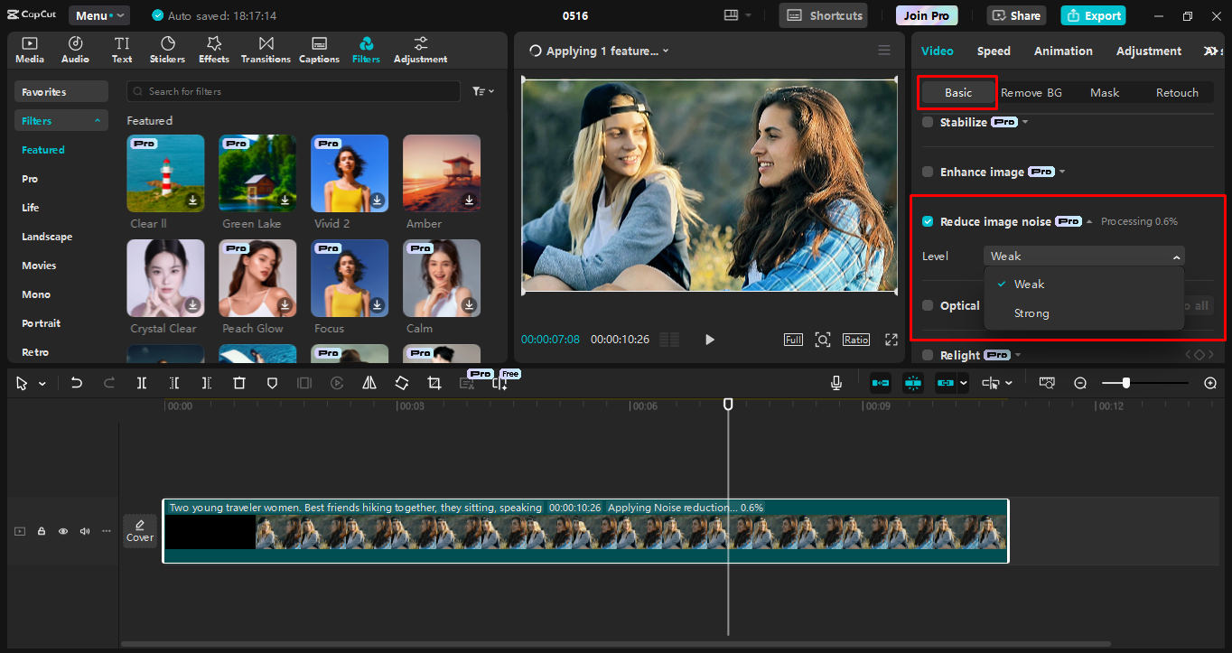 Remove image noise in the CapCut desktop video editor