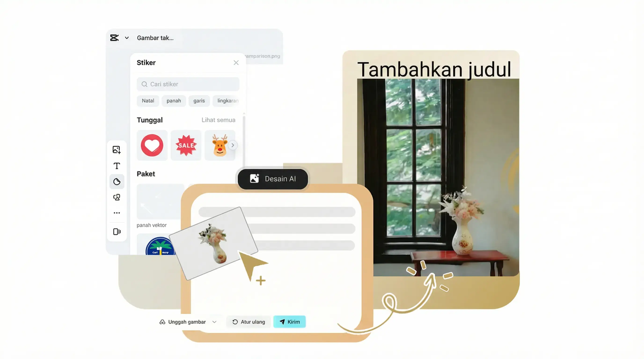 Kustomisasi promosi dengan teks, logo & CapCut AI
