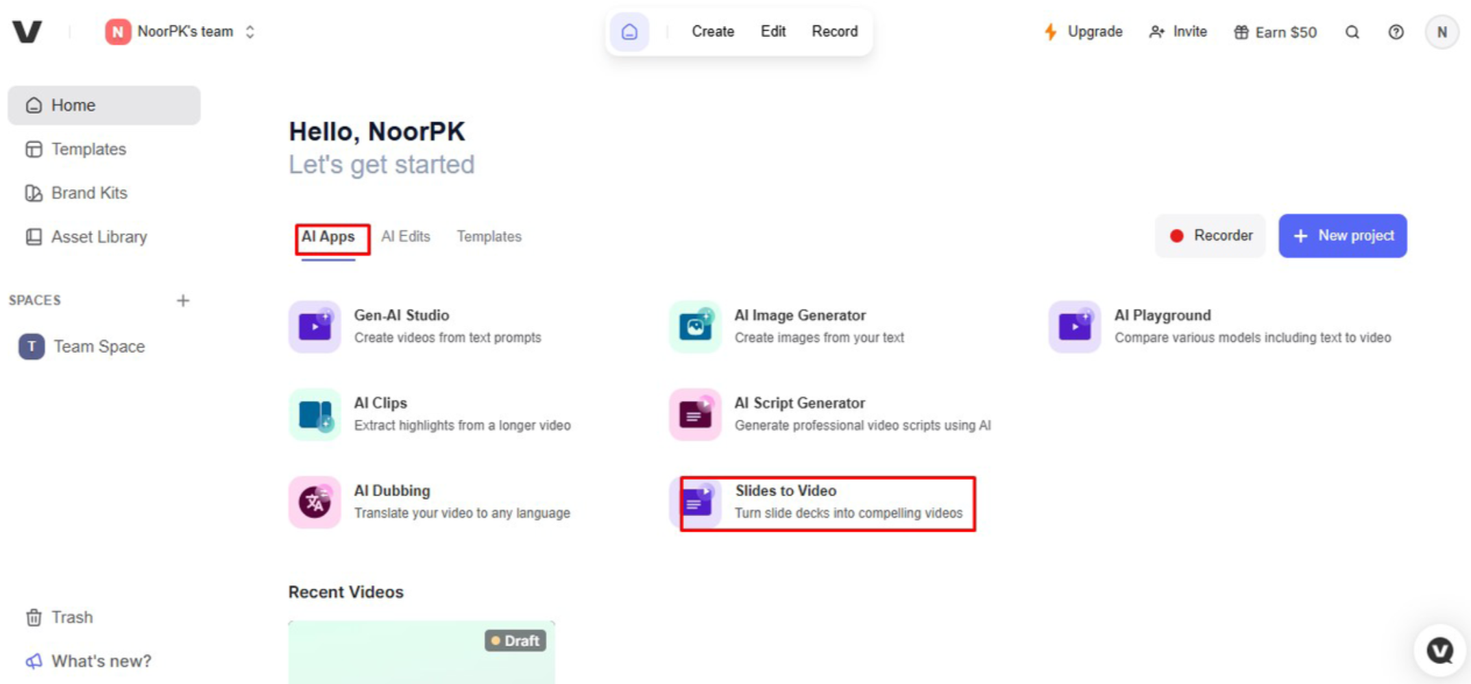 Upload uw bestand om PPT te converteren naar een video in Veed.io