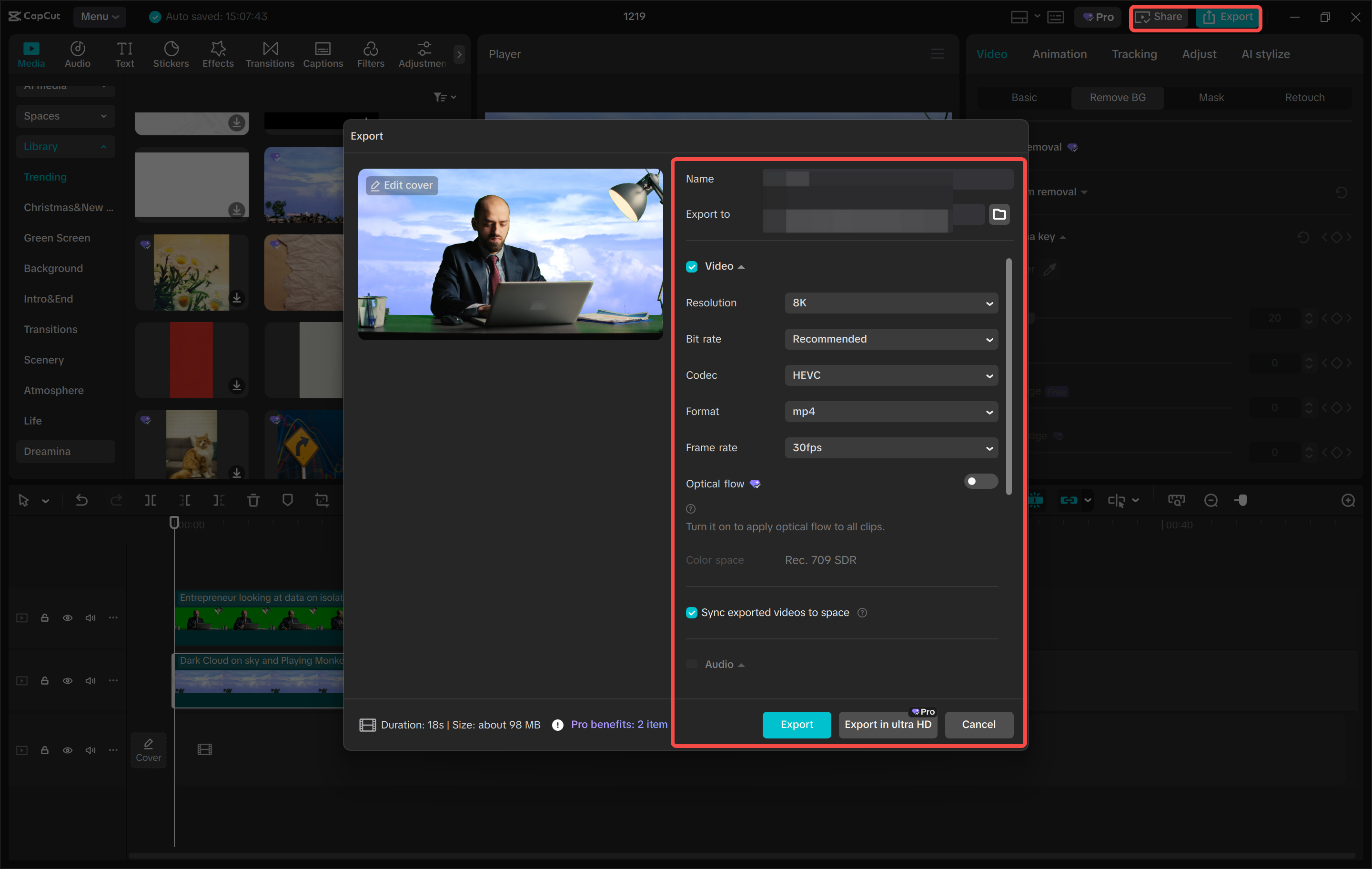 Exporting the media from the CapCut desktop video editor