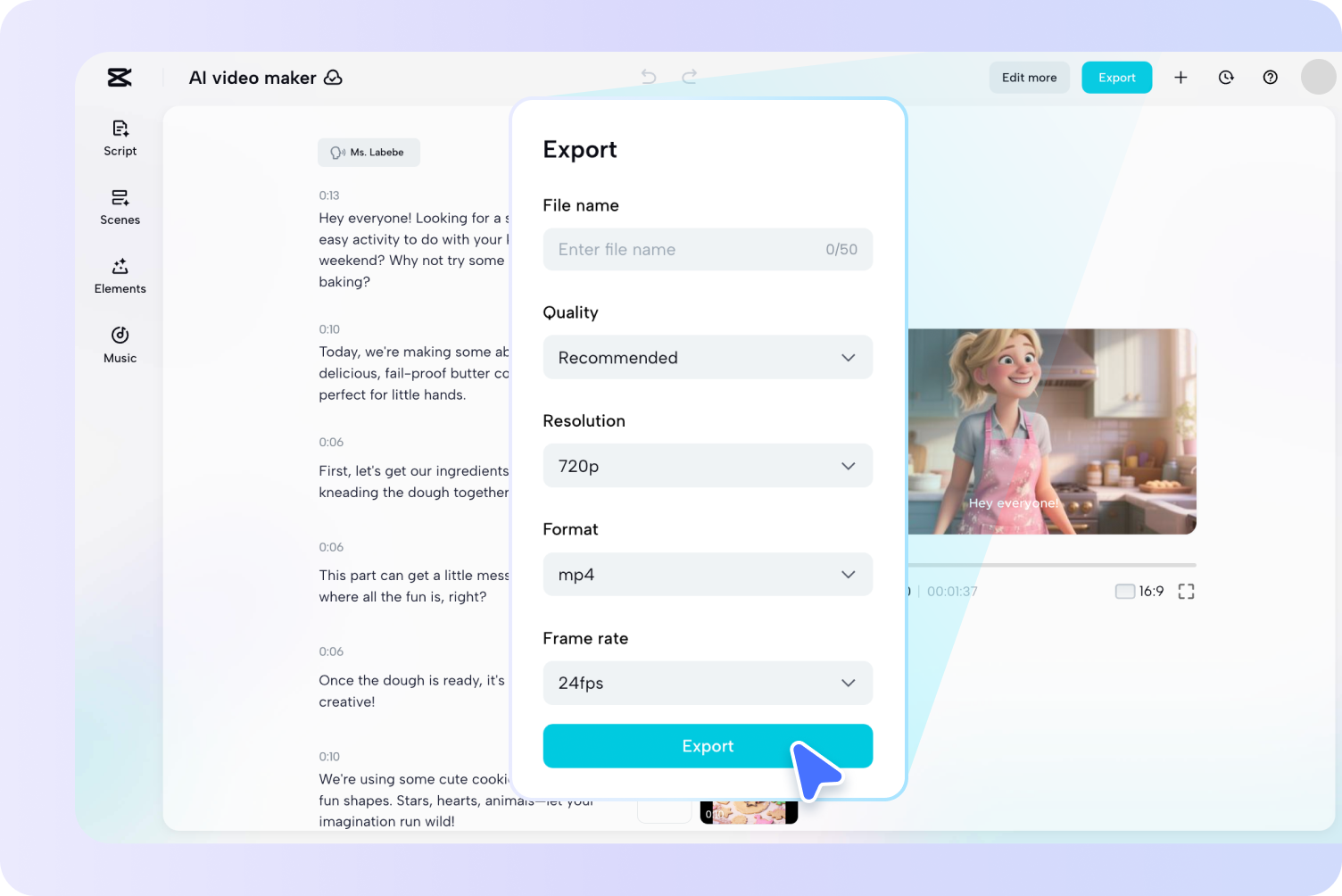 Exporting your final project with CapCut's AI video editor agent