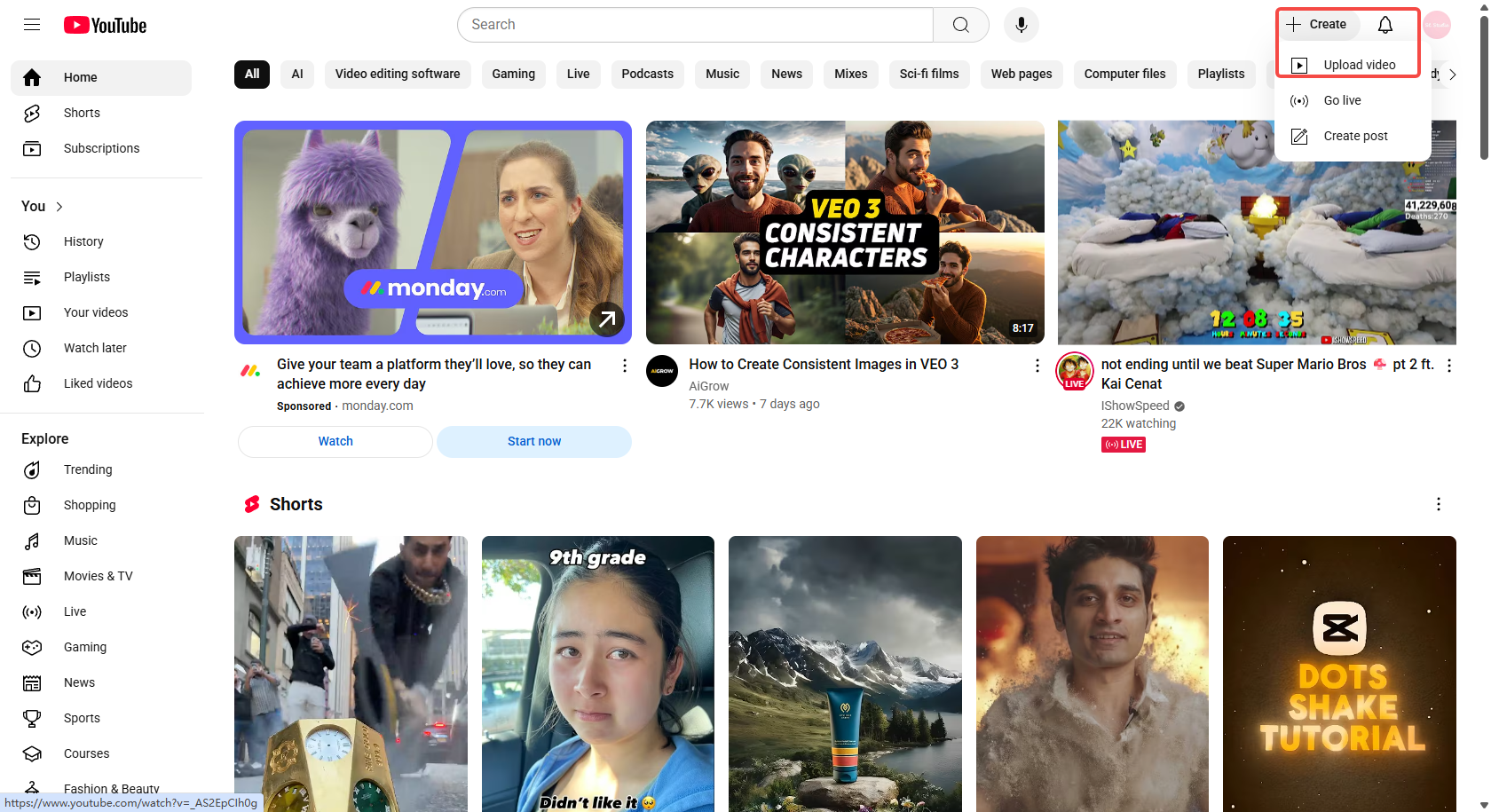 Upload a video on YouTube