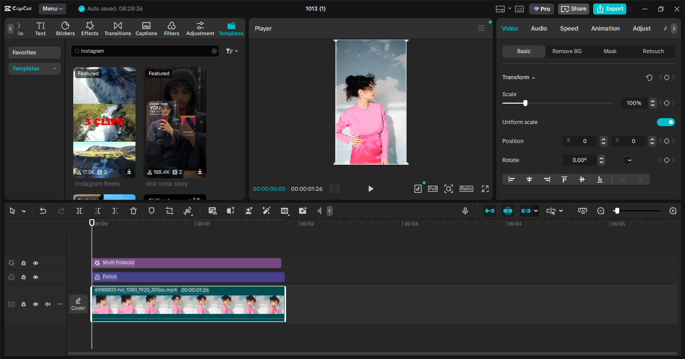 Interface of the CapCut desktop video editor