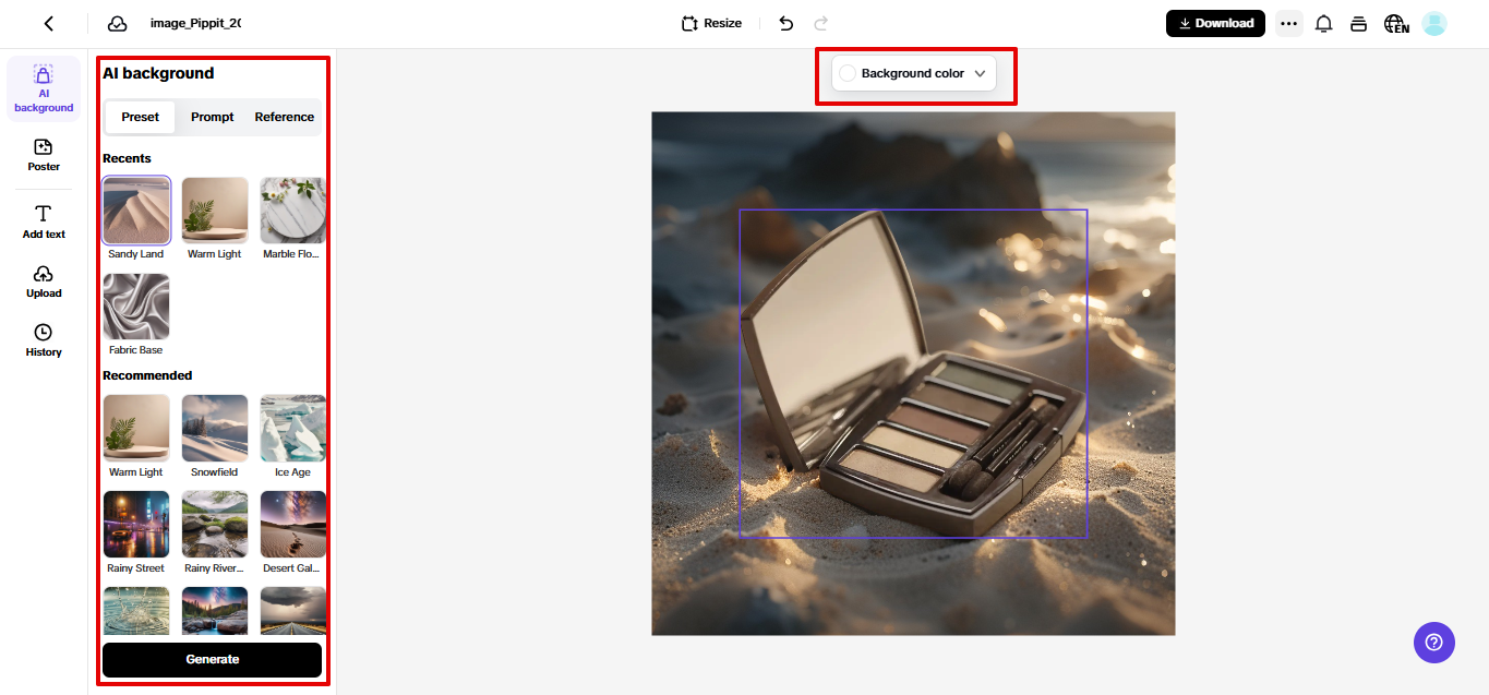 Criando imagem de produto com Pippit