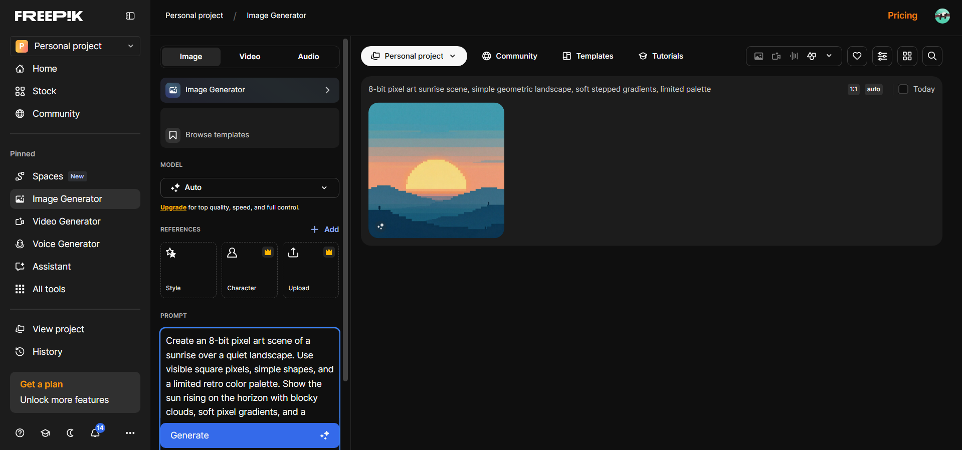 Freepik interface