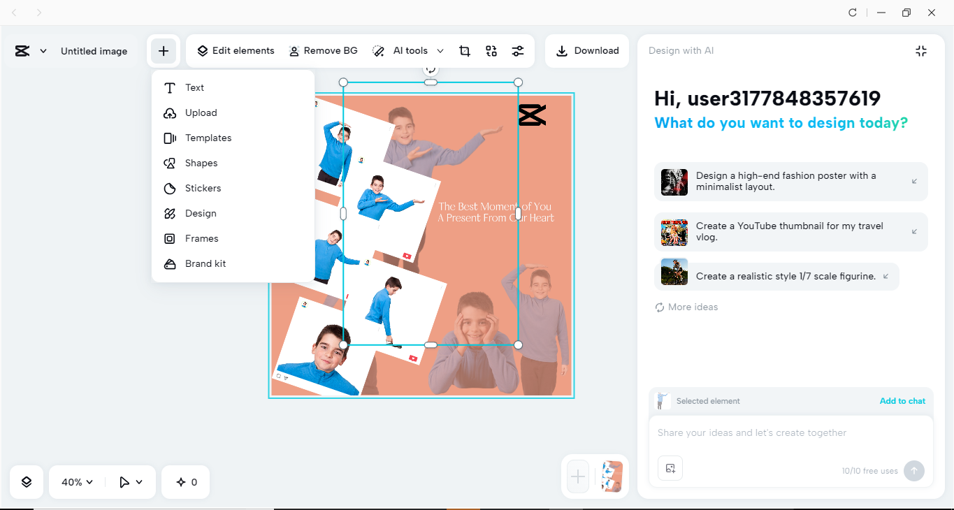 Editing interface of CapCut desktop video editor - an advanced tool to make a collage post for Instagram