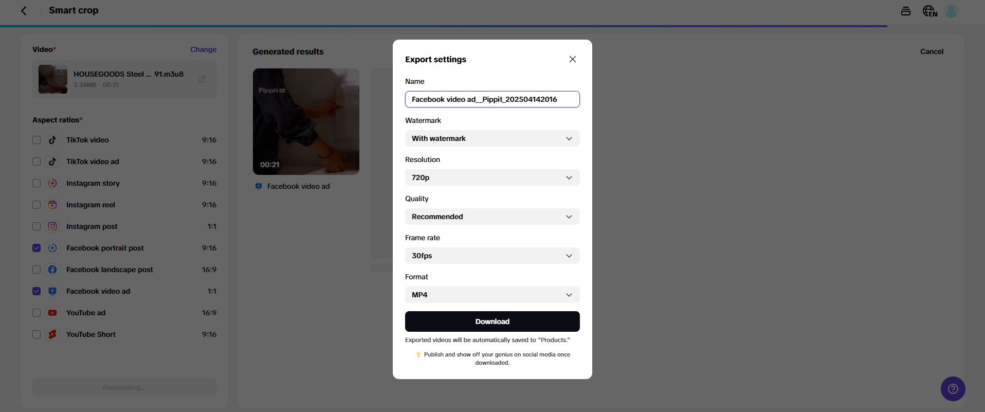 Export & share video