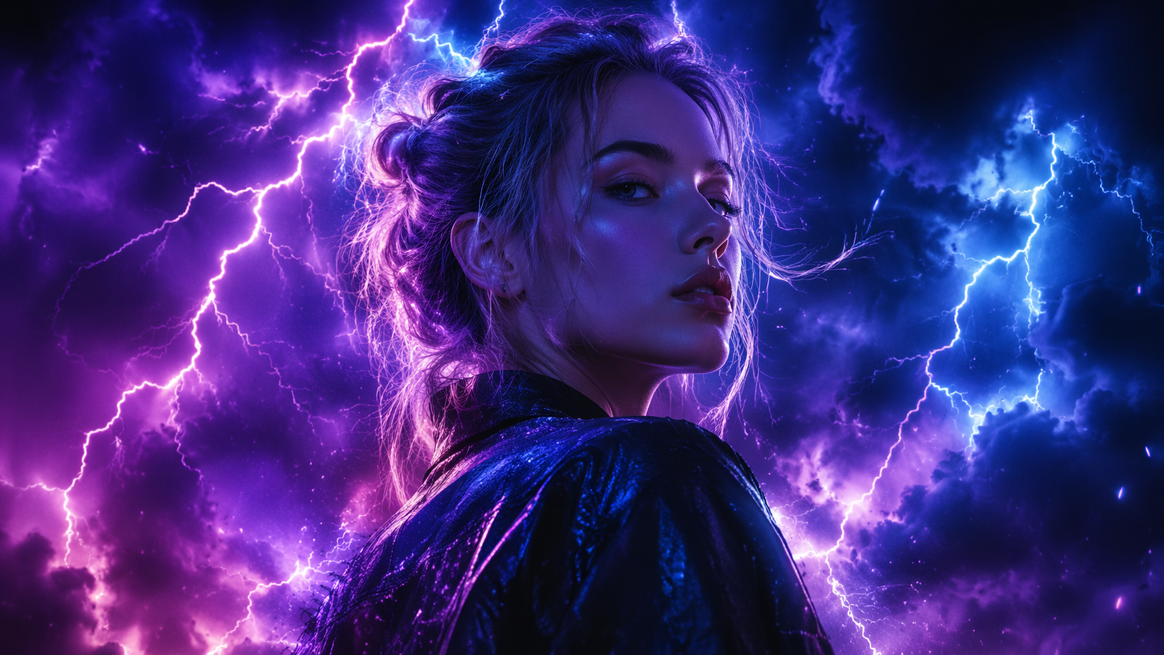 Dreamina add lightning to photo prompt example 6: Neon thunder wallpaper