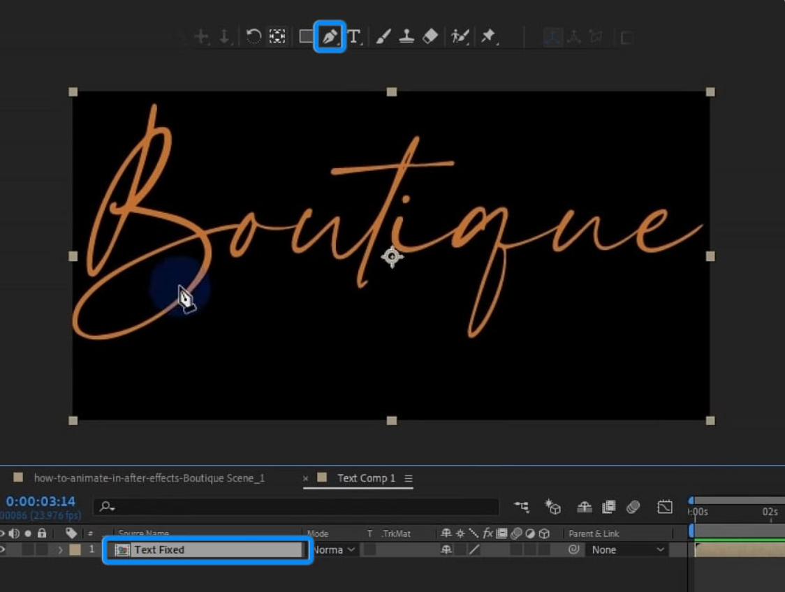 Screenshot showing the use of the Pen Tool in After Effects