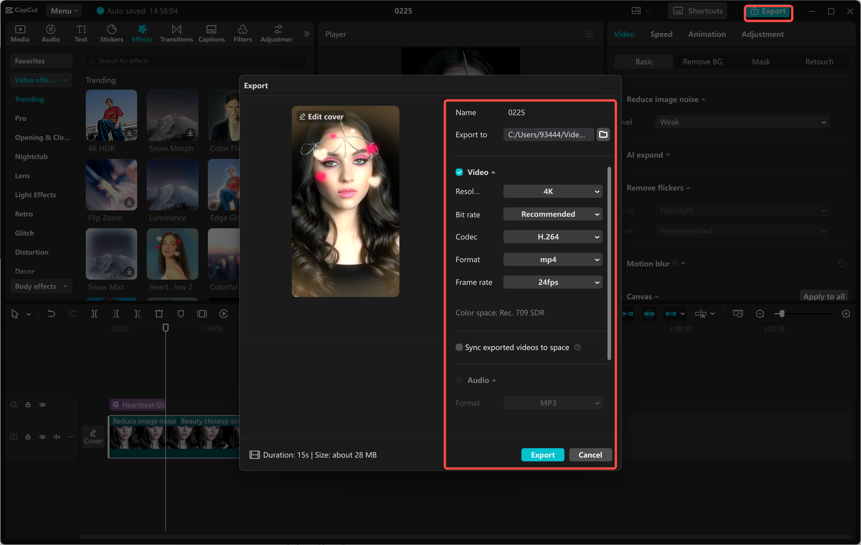 Exporting Reel after editing in the CapCut desktop video editor