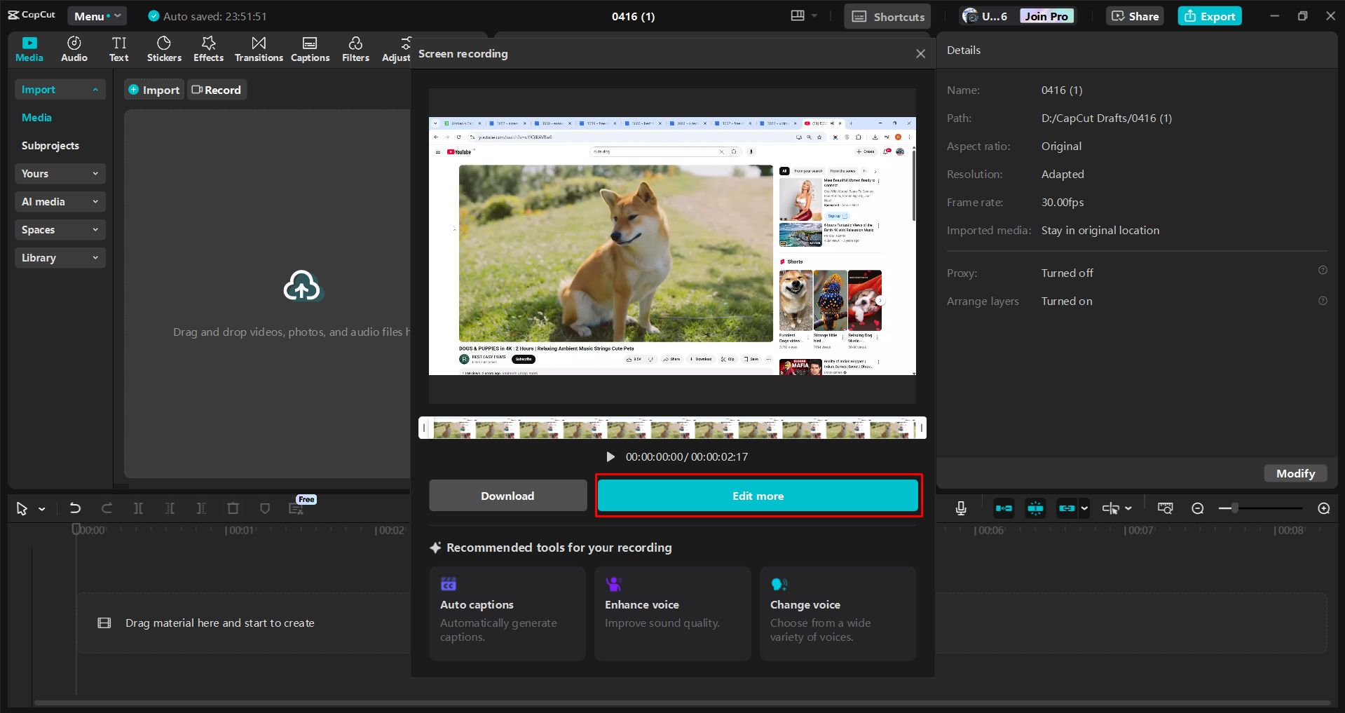 Aufnahme eines Bildschirms mit dem CapCut Desktop-Video-Editor