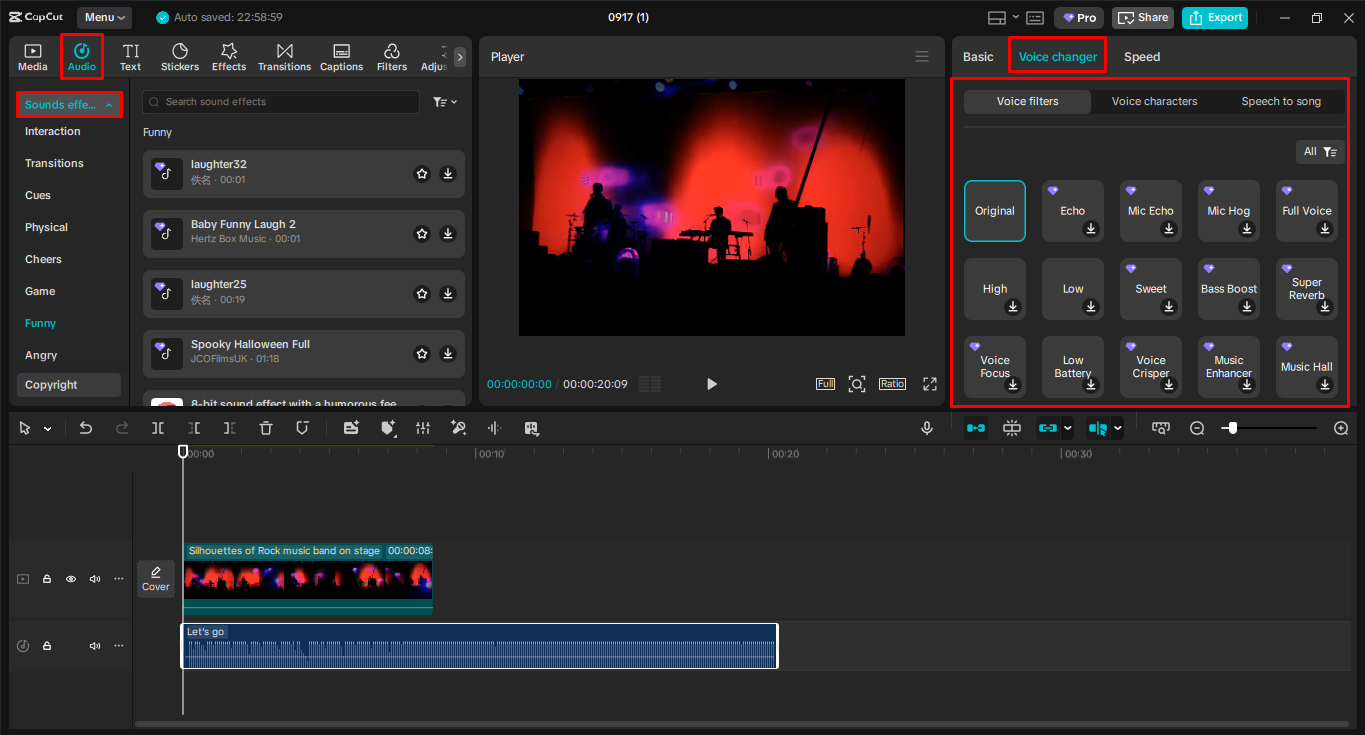 Adding funny music to the meme video in the CapCut desktop video editor