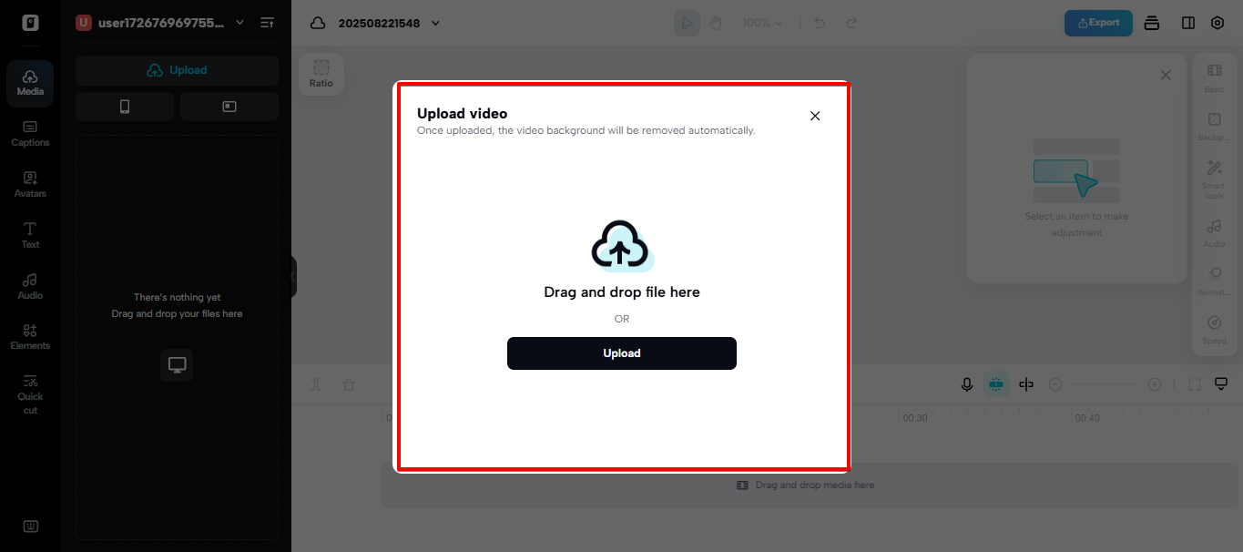 Uploading image to Pippit AI background remover
