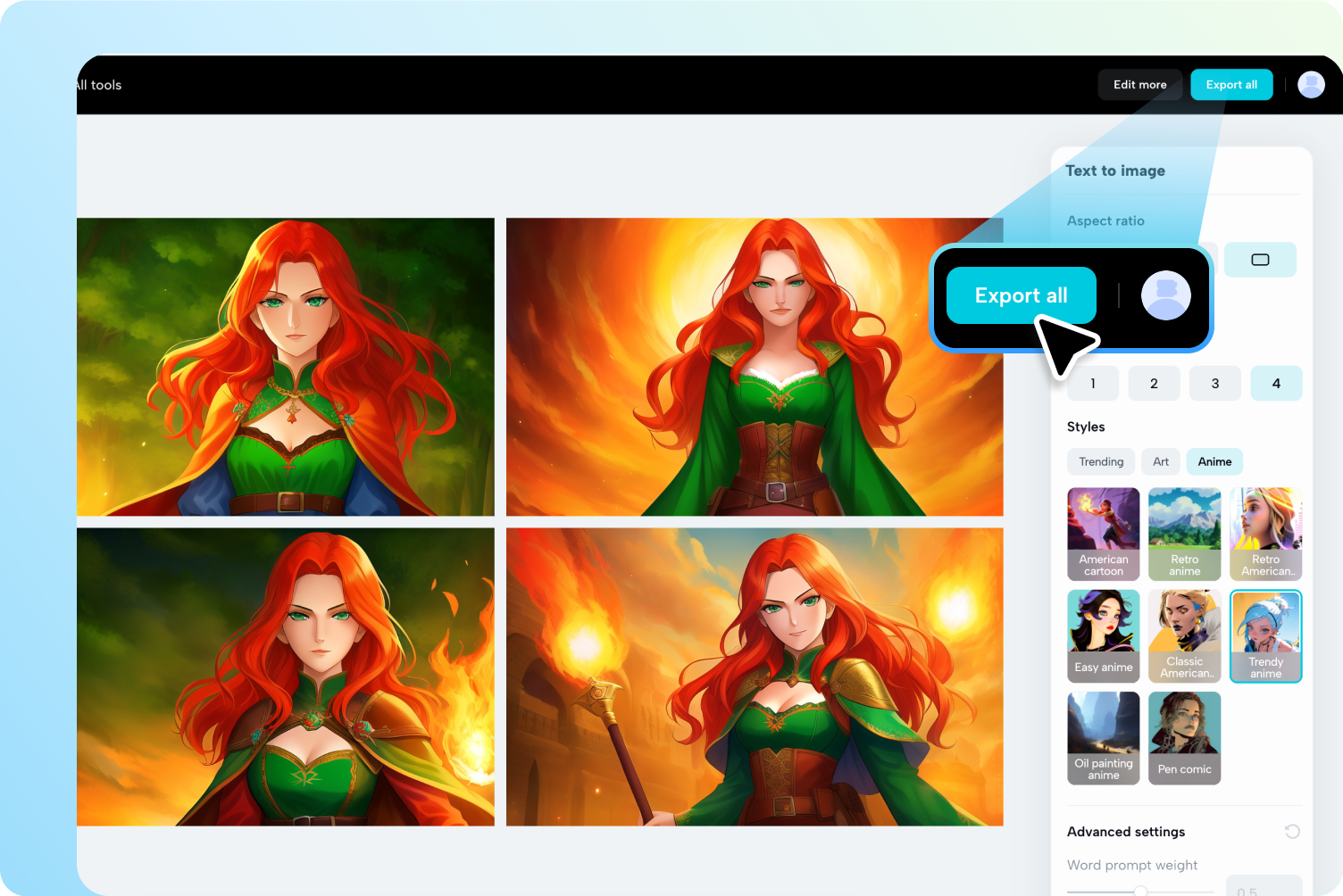 Exporting the final anime from CapCut's AI anime generator