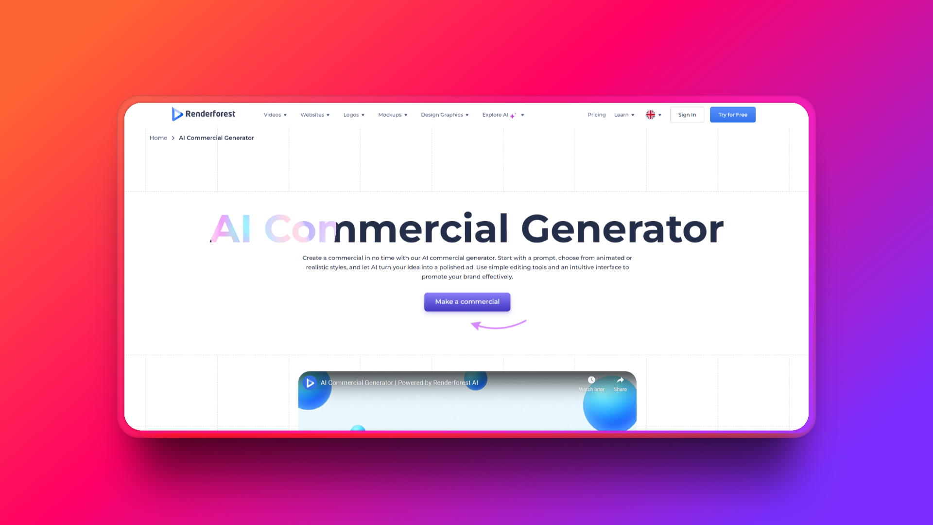 Renderforest'ın yapay zeka video üreticisi