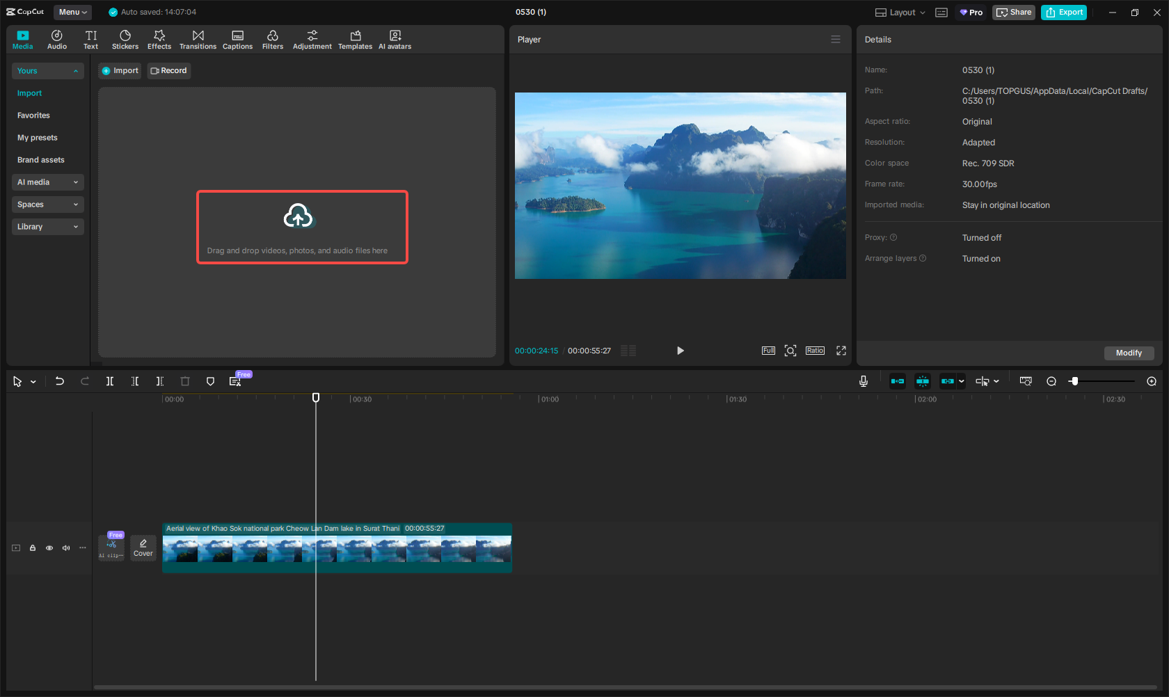 Importing the image in CapCut