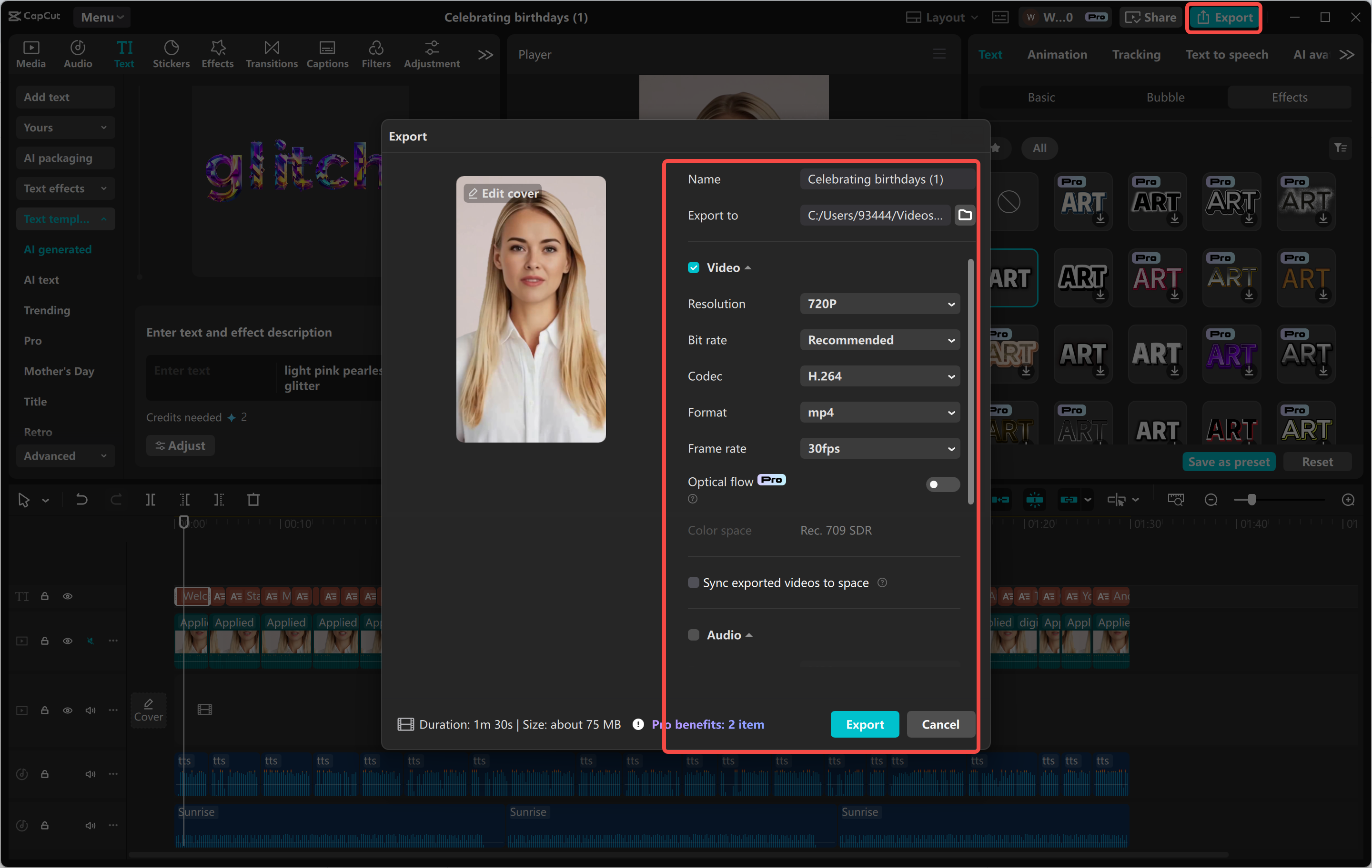 Exporting video from the CapCut desktop video editor