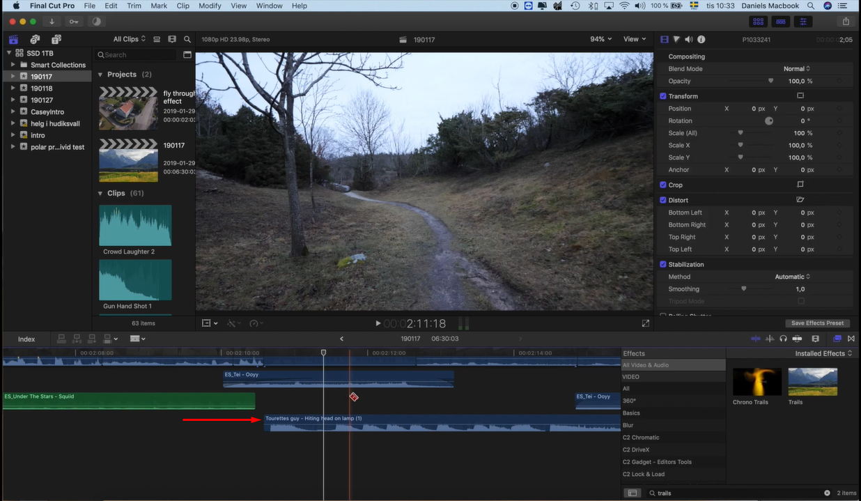 Applying the sound effect in Final Cut Pro