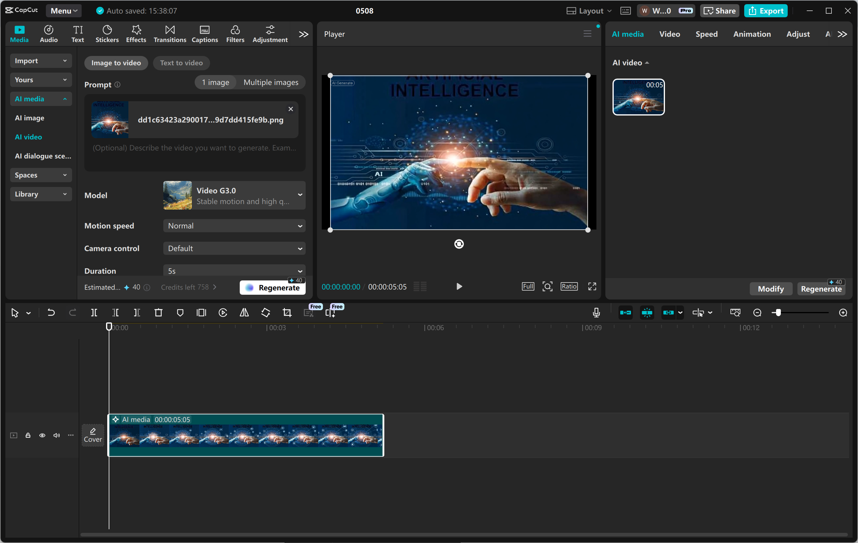 Interfaccia dell' CapCut editor video desktop - uno strumento avanzato per animare le immagini