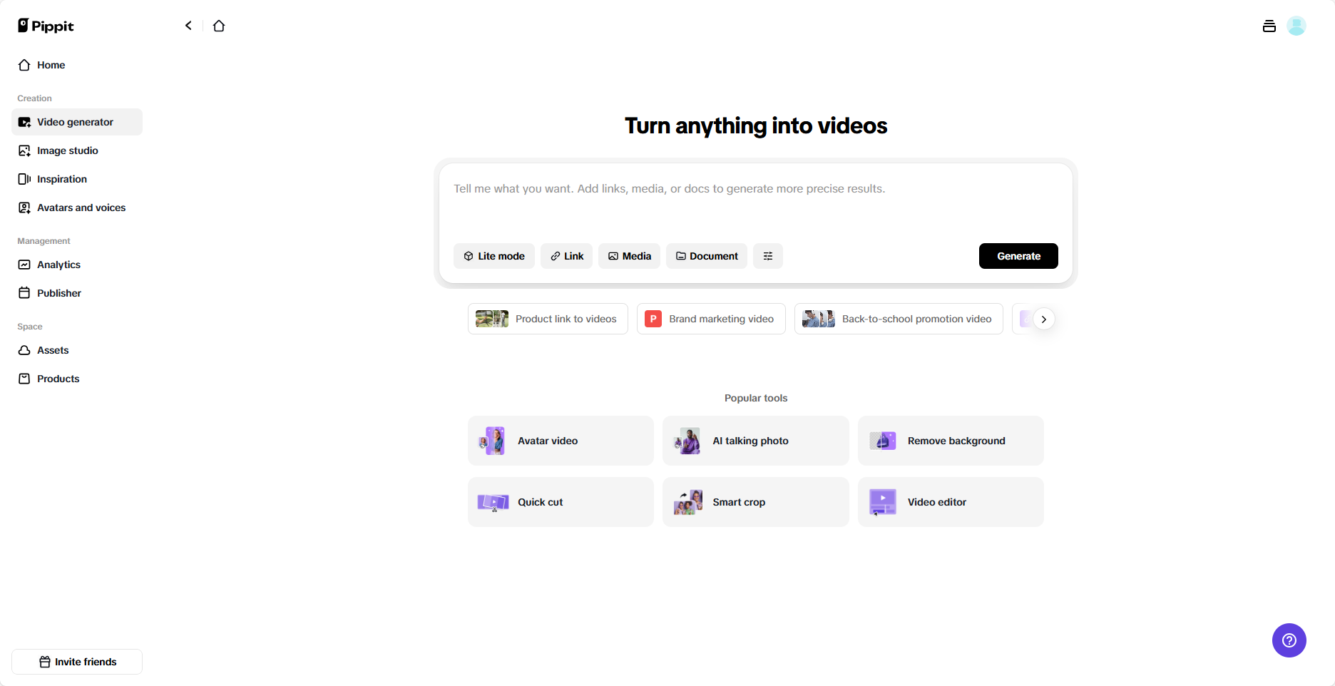 Crie vídeos em segundos