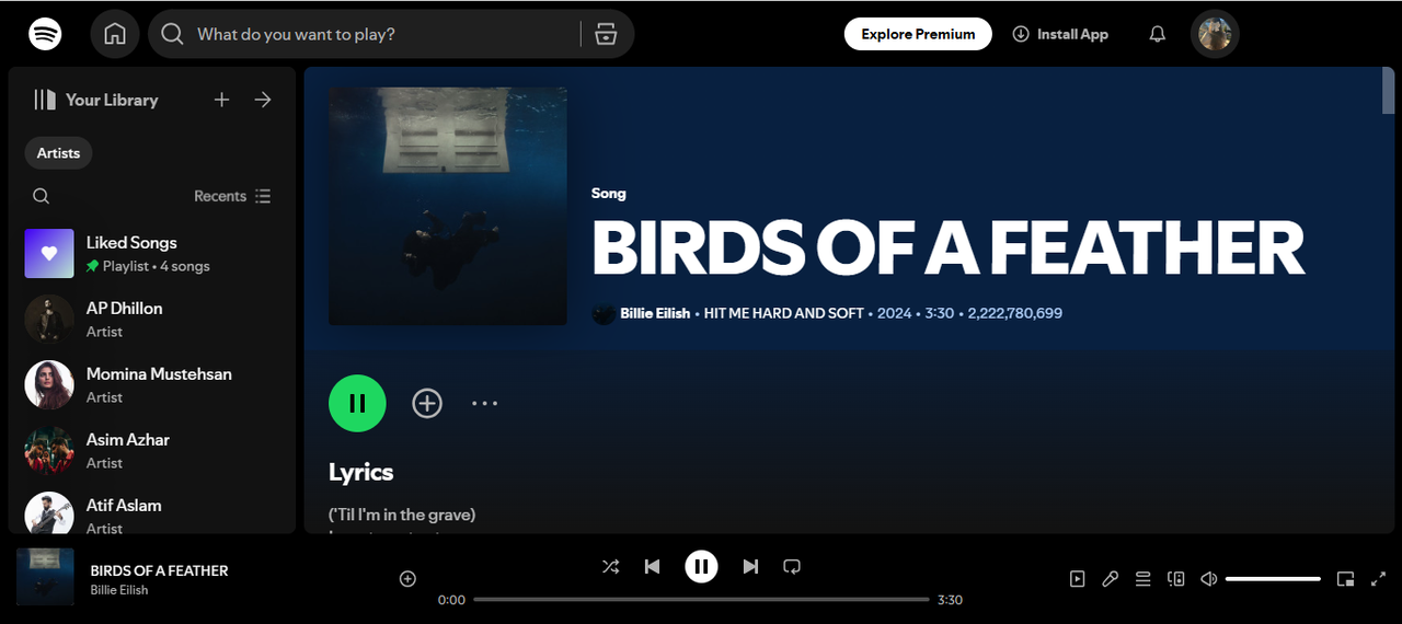 Cover of Birds of a Feather - the most streamed song on Spotify this week