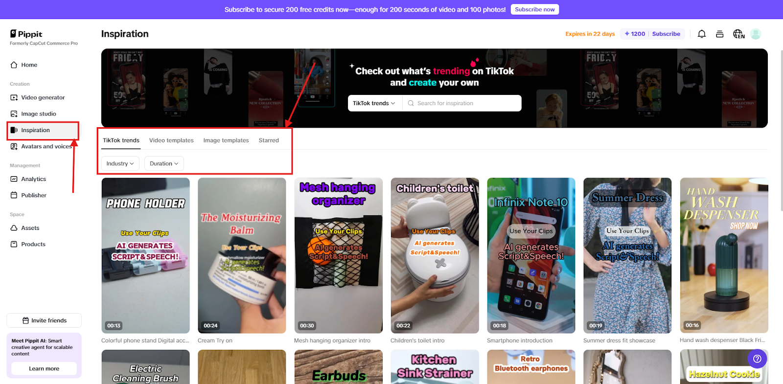 Screenshot is showing free templates for reels.