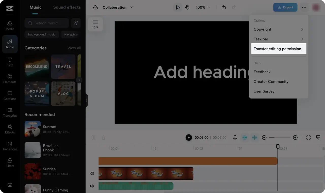 Transfer the editing permission
