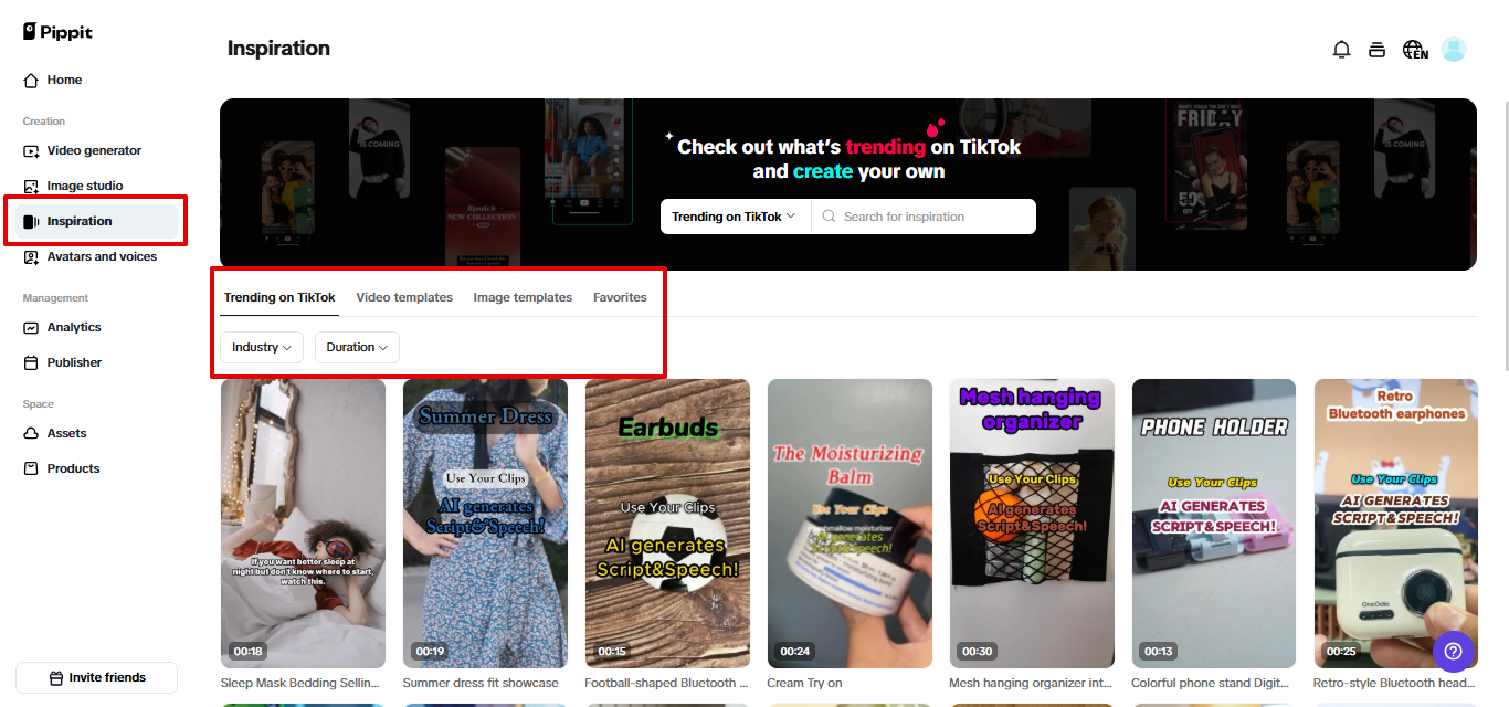 Pre-cleared templates in Pippit