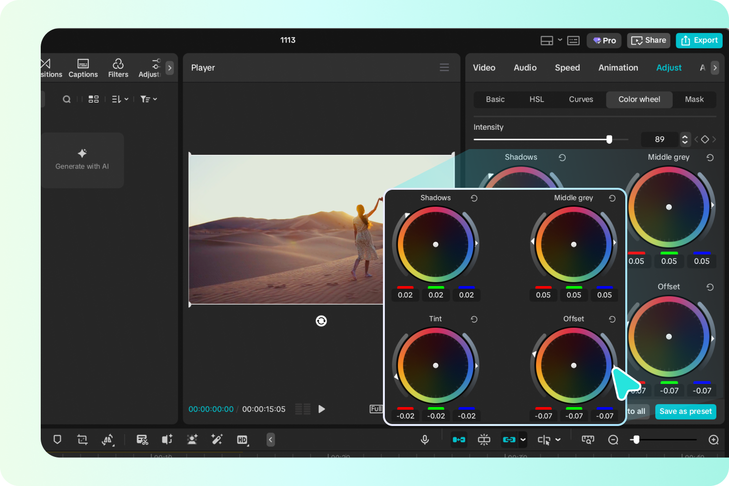  Adjusting video tones using the color wheel in the CapCut desktop editor