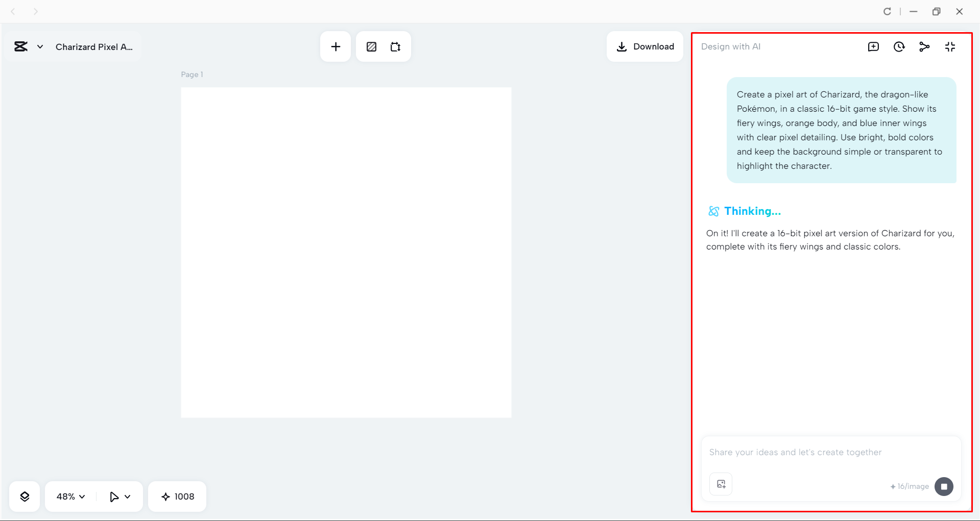Generating pixel art with CapCut's AI Design tool