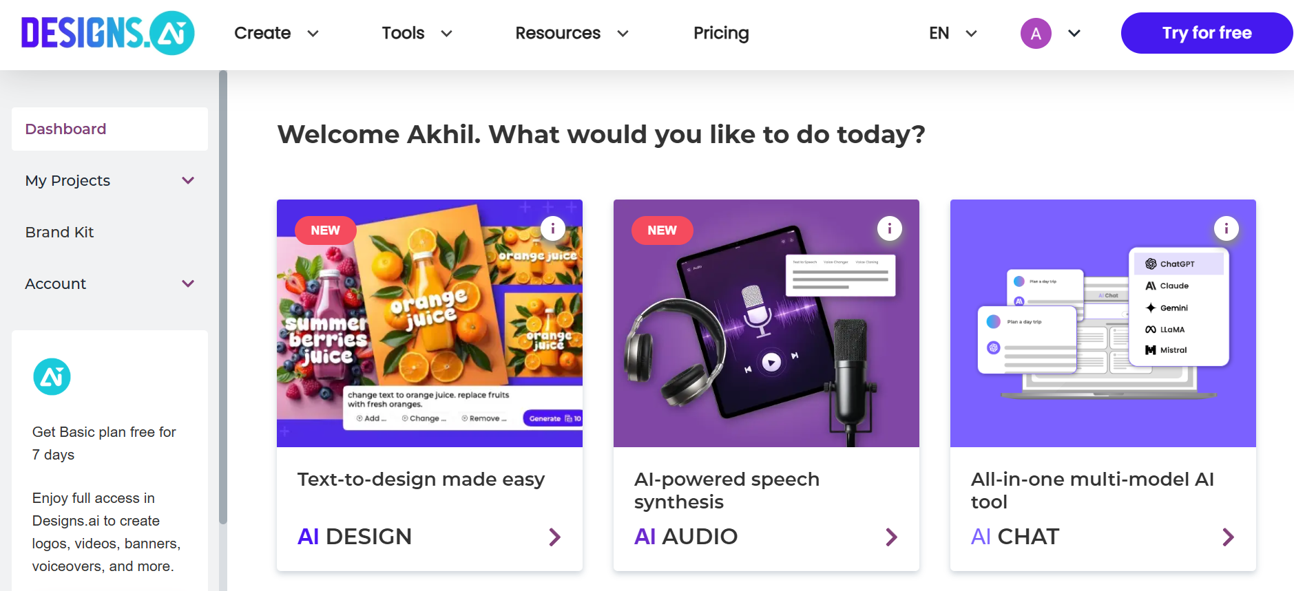 Designs.ai interface