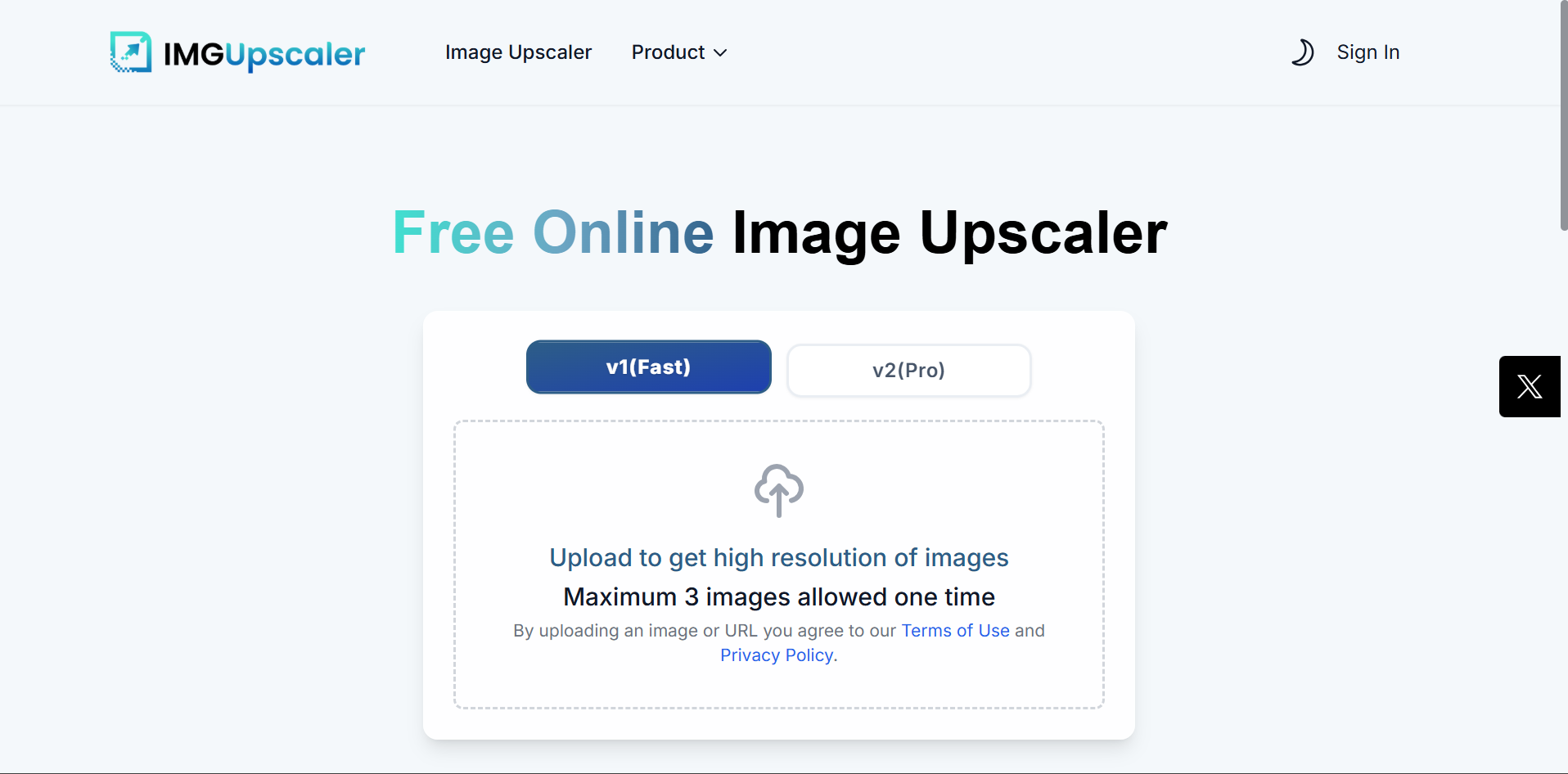 Interface of ImageUpscaler.ai - another free 4K image upscaler
