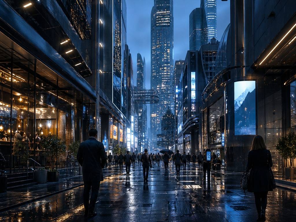 Gerador de IA imagem mórfica Exemplo alternativo de prompt 1 - Cidade futura chuvosa
