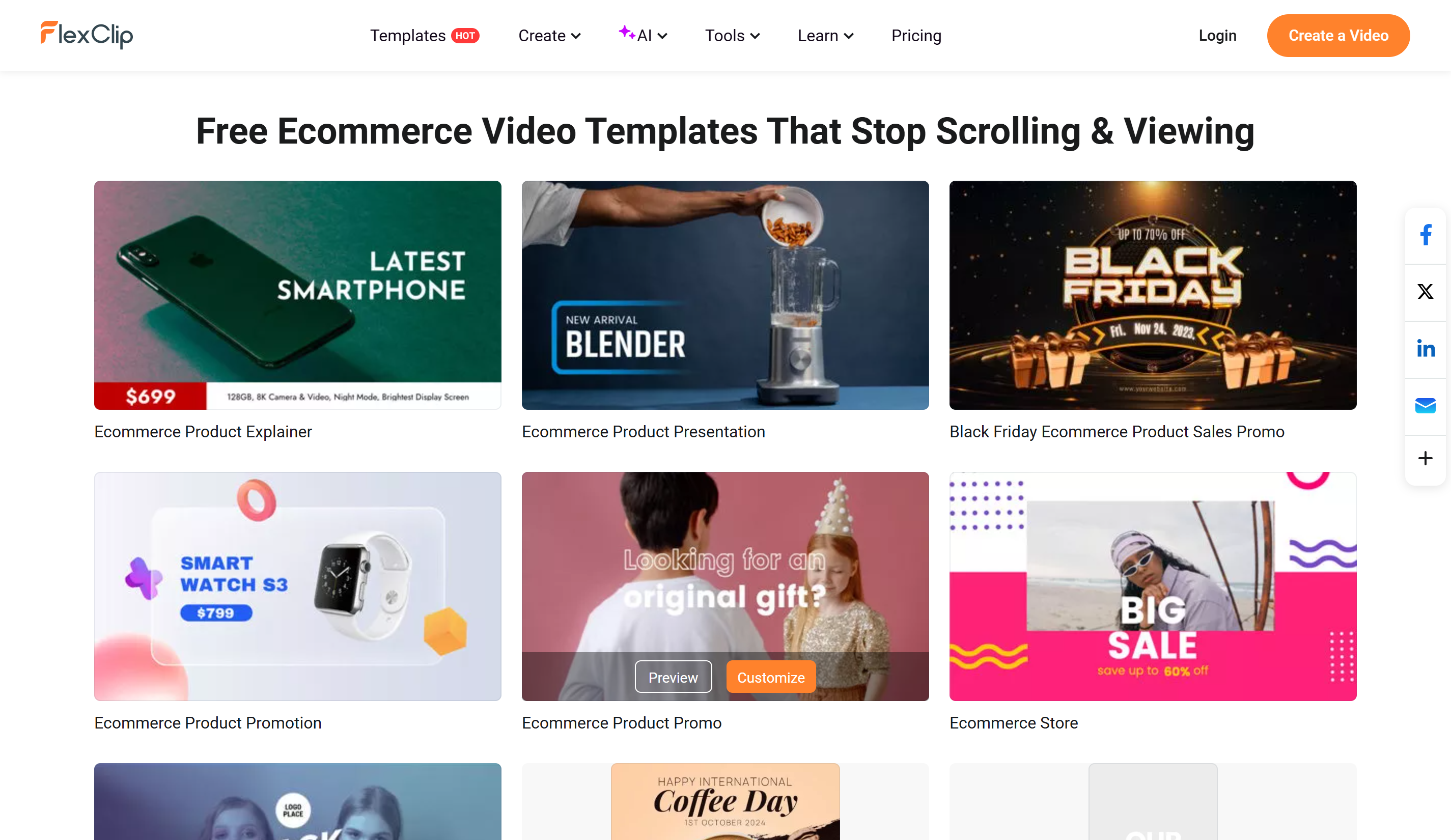 Interface of FlexClip - another e-commerce video editor