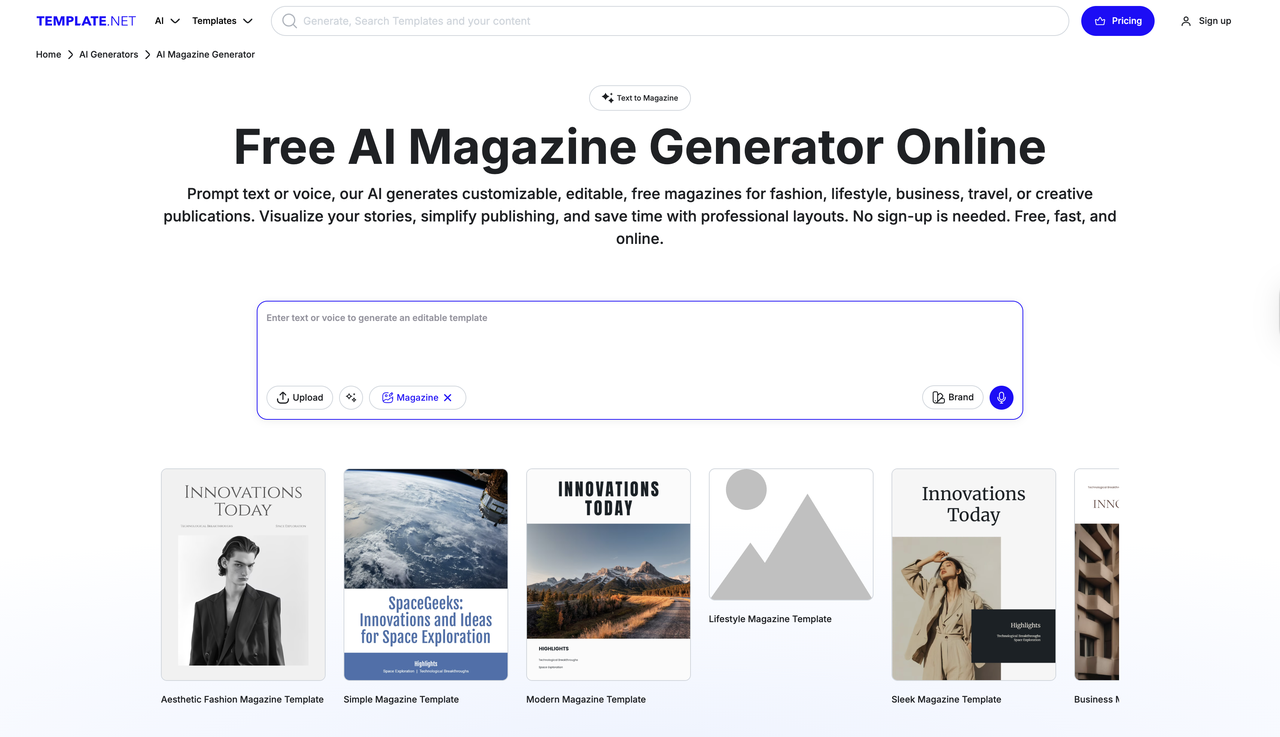 Template.net interface