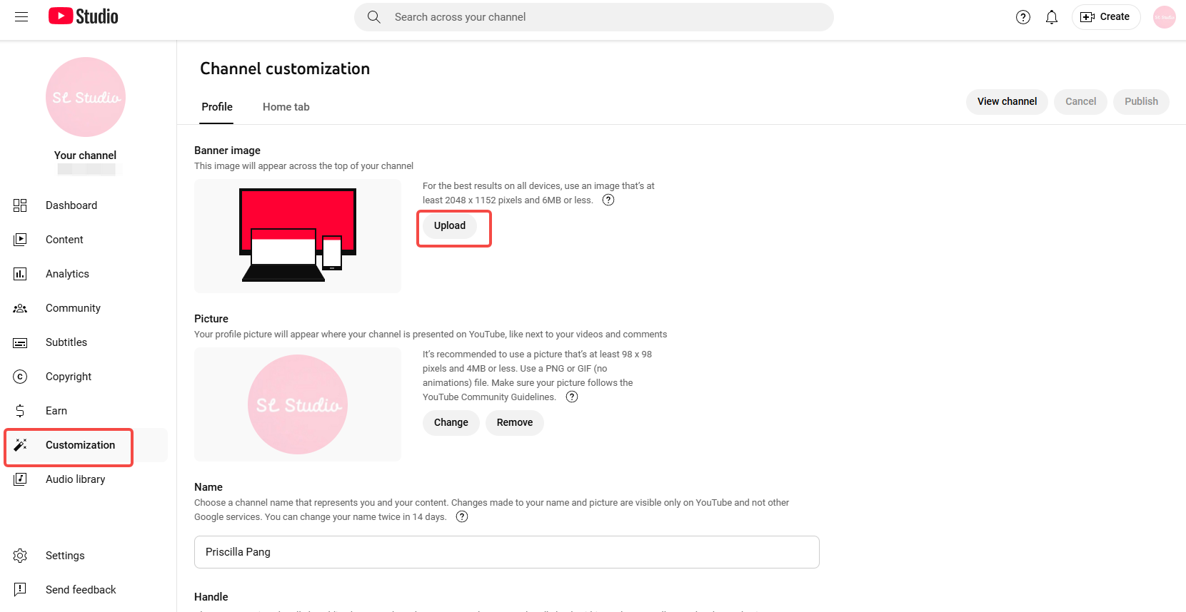 Navigate to customization settings