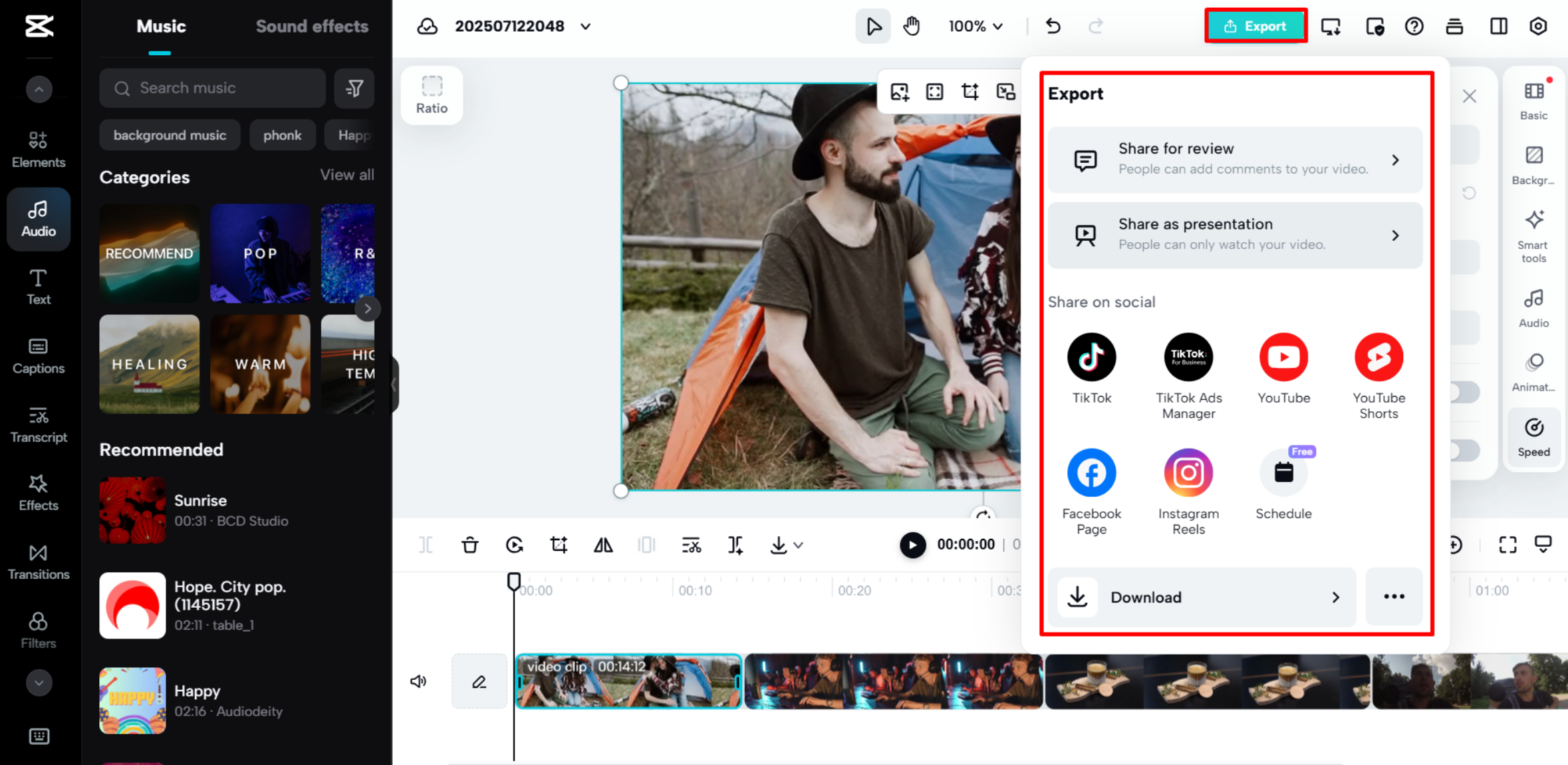 從CapCut Web導出影片
