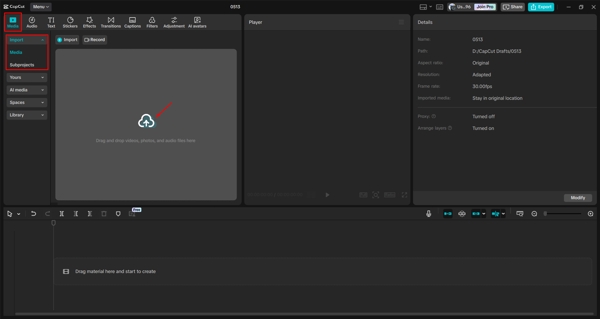 Mengimpor video ke dalam CapCut editor video desktop