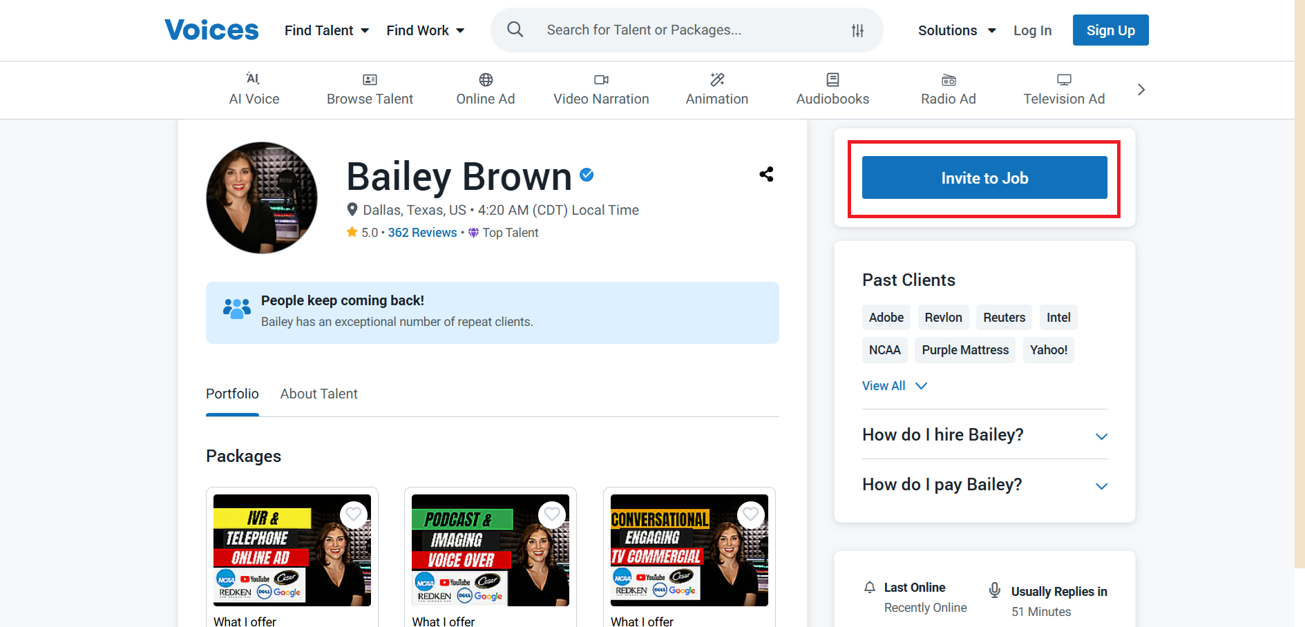 Review the profile and invite talent