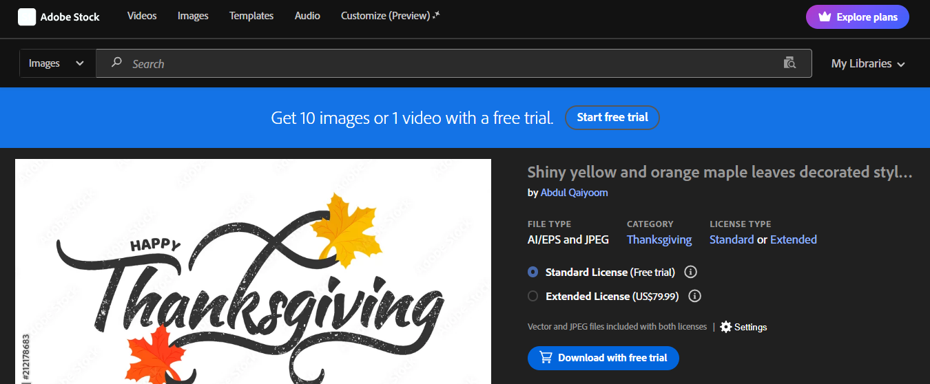 Adobe Stock- a high-quality tool to get Thanksgiving banner designs