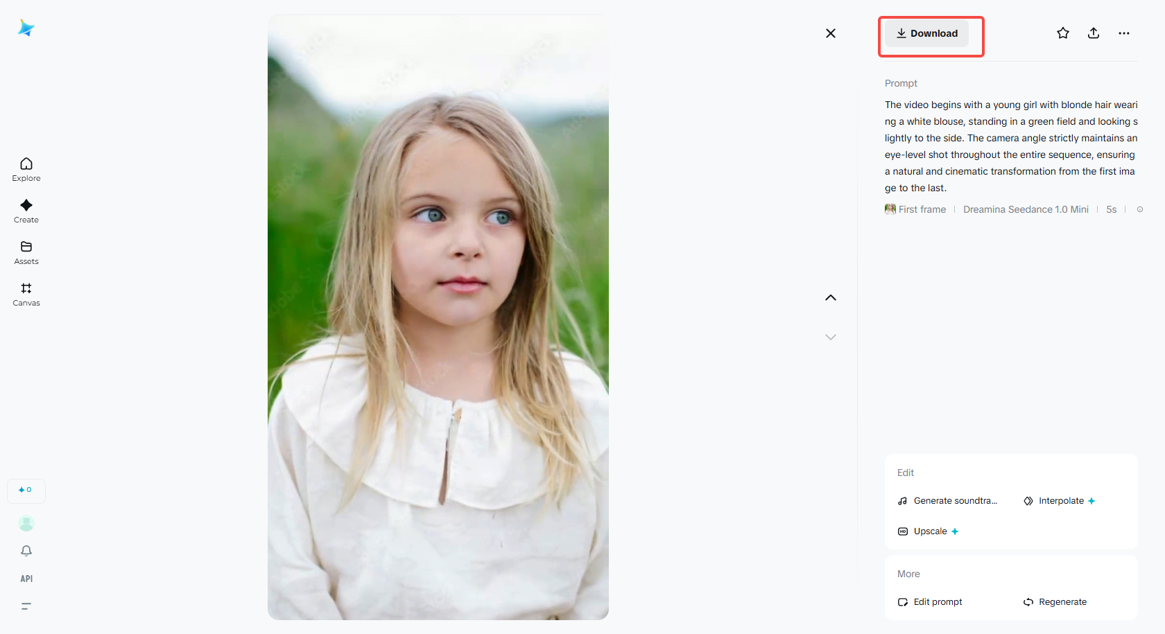 Herunterladen des Videos in Dreamina