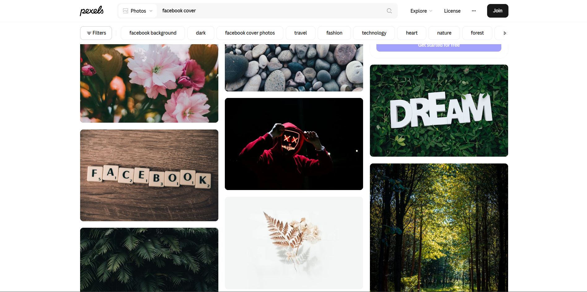 Interface of Pexels - another site for free summer Facebook cover photos