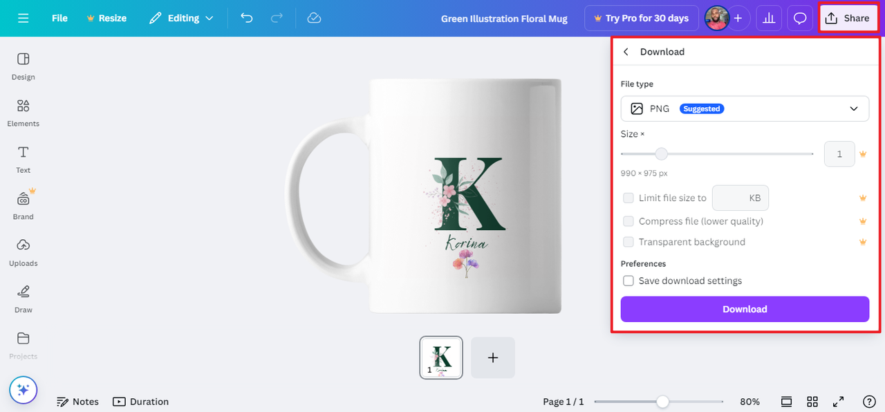 Preview and export