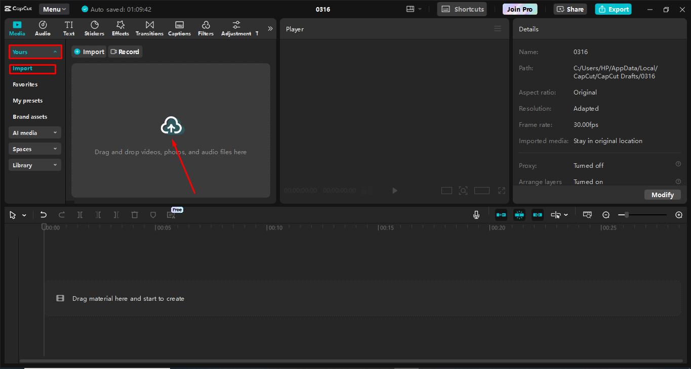 CapCut 데스크톱 비디오 편집기에 비디오 업로드